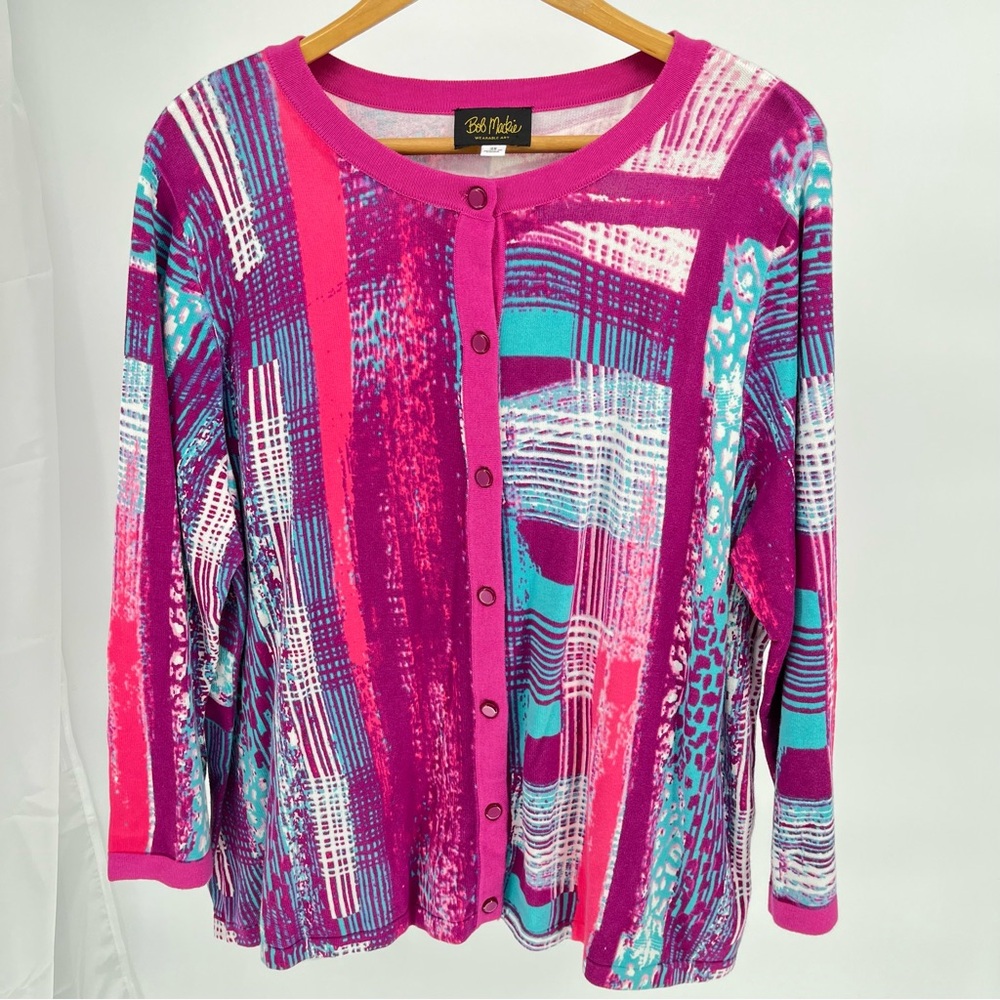 Bob Mackie Cardigan Size XXL Wearable Art Cotton Blend Multicolor Abstract l